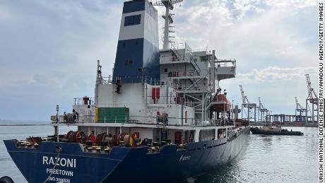 Grain ship departs key Ukrainian port for first time since early days of war