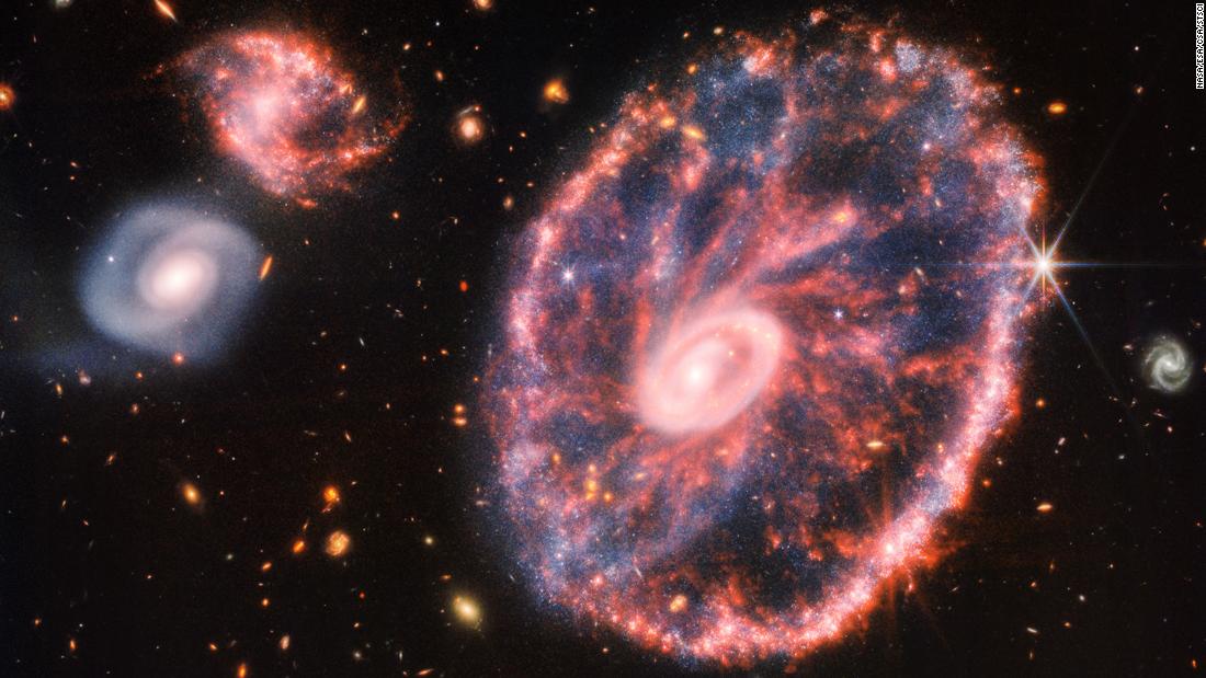 The James Webb Space Telescope captured the Cartwheel galaxy, which is around 500 million light-years away, in a photo released by NASA on August 2.