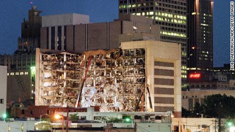 Rescuers continue searching for bodies in the aftermath of the April 1995 bombing on a federal building in Oklahoma City. 