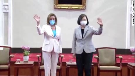 Pelosi attends a meeting with Taiwan President Tsai at the presidential office in Taipei, August 3, 2022.