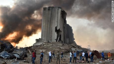 A destroyed silo at the scene of the port explosion that took place two years ago in Beirut, Lebanon. 