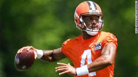 Watson passes during Browns training camp.