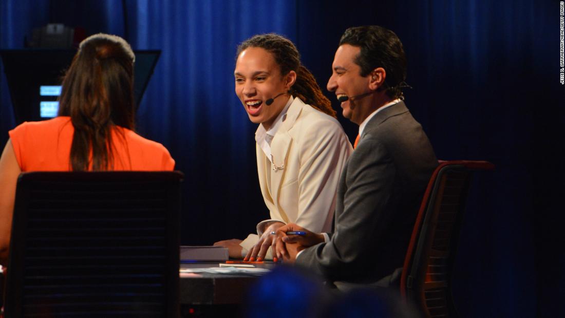 Griner talks with the media after being drafted by the Phoenix Mercury in 2013.
