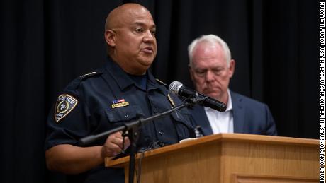 Uvalde police chief Pete Arredondo seen at a press conference on Tuesday, May 24, 2022.