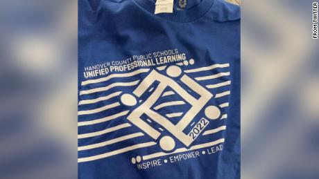 A widely circulated Twitter photo of the T-shirts distributed at a Hanover County Public Schools conference for staff shows a controversial logo, which the district says was meant to &quot;represent four hands and arms grasping together.&quot;