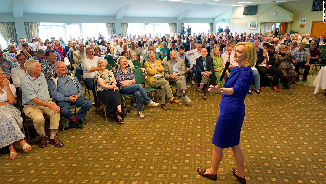 Liz Truss speaks during an event in Ludlow, Britain, as part of her campaign to be leader of the Conservative Party and the next prime minister, on August 3, 2022.