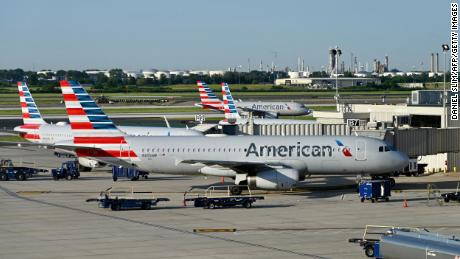 American Airlines planes are seen at Philadelphia International Airport in Philadelphia, Pennsylavania on June 20, 2022. 