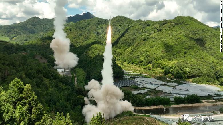 China&#39;s military conducts conventional missile tests into waters off the eastern coast of Taiwan on August 4, 2022. 