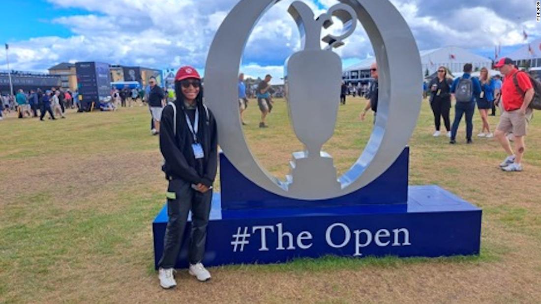 Essien attended the British Open to watch her role model, Tiger Woods, compete in the tournament.