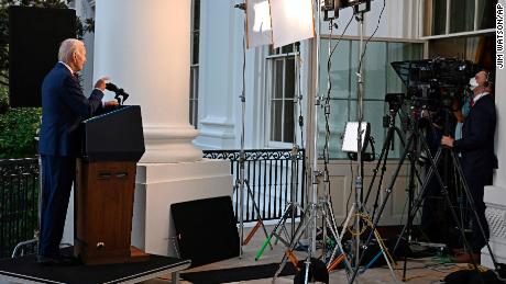 President Joe Biden speaks from the Blue Room Balcony of the White House Monday, Aug. 1, 2022, in Washington, as he announces that a U.S. airstrike killed al-Qaida leader Ayman al-Zawahri in Afghanistan. (Jim Watson/Pool via AP)