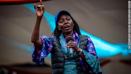 Veteran politician and former Justice Minister Martha Karua addresses a crowd during a campaign rally in Kirigiti Stadium on August 1, in Kiambu, Kenya. If elected, she will become the country&#39;s first female deputy president.