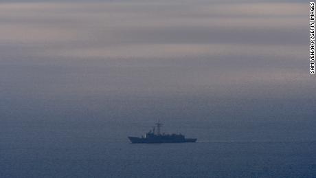 A Taiwanese military vessel patrols near the east coast in Yilan county on August 7, 2022.