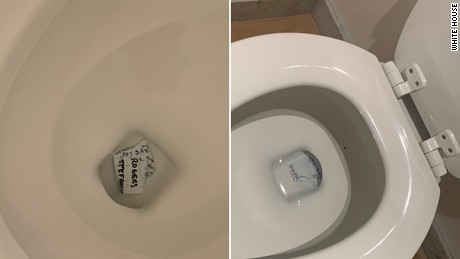 This photo shows notes that former President Donald Trump apparently tore up and tried to flush down the toilet.