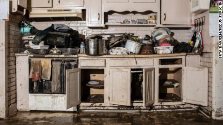 The kitchen of Douglas Yonts&#39; home, which was destroyed by floodwaters in Pine Top.