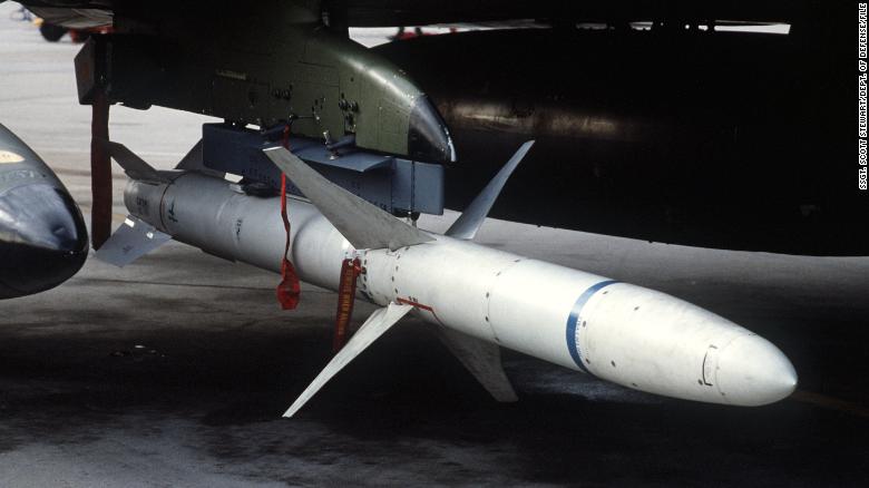 A view of an AGM-88 HARM high-speed anti-radiation missile mcounted beneath the wing of a 37th Tactical Fighter Wing F-4G Phantom II &quot;Wild Weasel&quot; aircraft.
