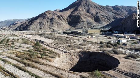A sinkhole that was exposed last week has doubled in size, at a mining zone close to Tierra Amarilla town, in Copiapo, Chile, August 7, 2022. 