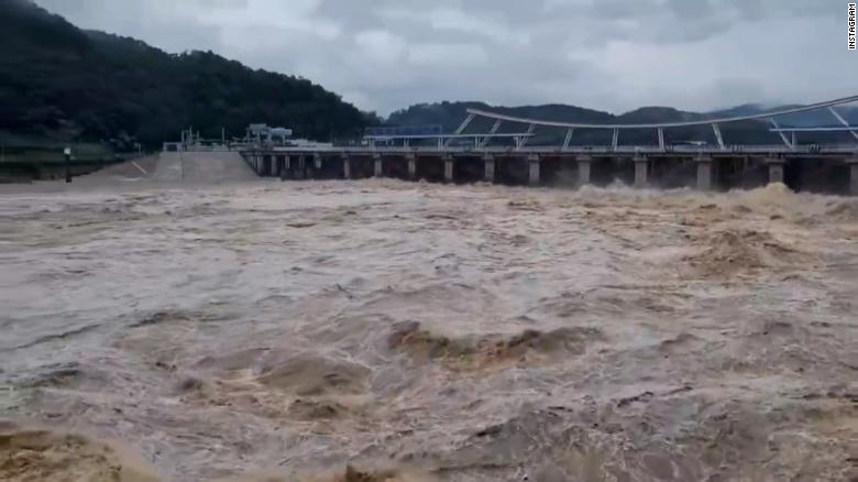 Floodwater in Seoul, South Korea, amid heavy rain on August 8, 2022.