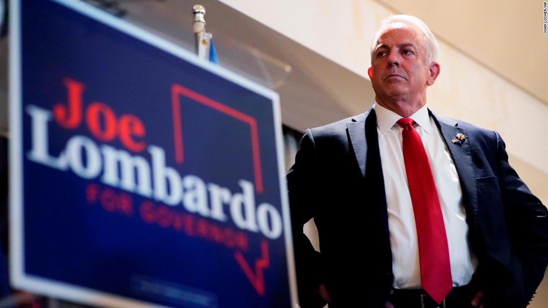 Joe Lombardo, Clark County sheriff and a candidate for the Republican nomination for Nevada governor, stands on stage during a primary-night party, June 14, 2022, in Las Vegas.