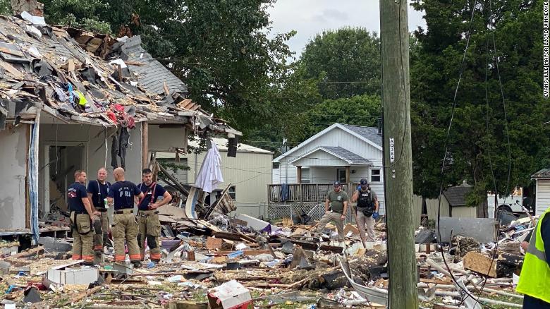 Explosion damages homes in Evansville, Indiana.