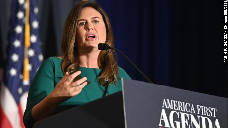 Former White House Press Secretary Sarah Huckabee Sanders speaks at the America First Policy Institute Agenda Summit in Washington, DC, on July 26, 2022. 