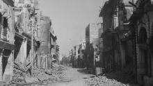 The burned-out Hall Bazaar shopping hub in Amritsar, Punjab, during the Partition of India, 1947. Fighting took place between the city's Muslim, and Sikh and Hindu residents.  