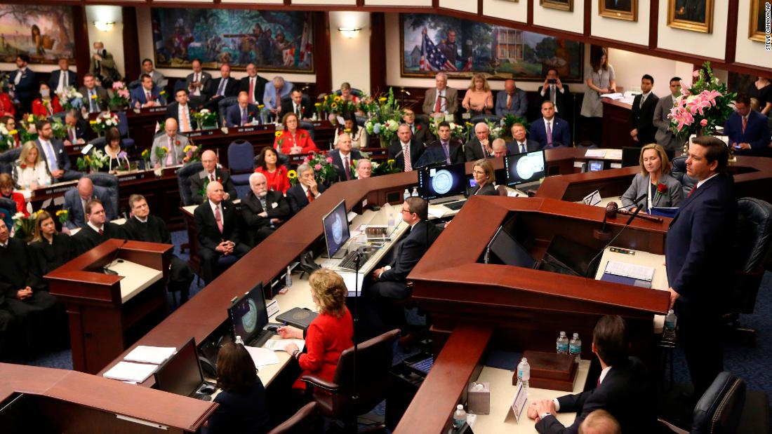 DeSantis gives the state of the state address on the first day of the legislative session in March 2019.