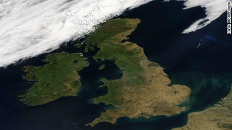 Satellite image shows parched areas of southern and eastern England, where a drought has been declared.