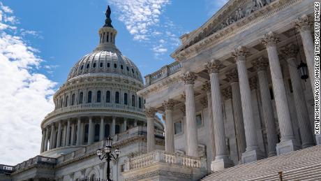 WASHINGTON, DC - AUGUST 07: The U.S. Capitol Building, photographed during a series of amendment votes, also called &quot;vote-a-rama, on the Inflation Reduct Act at the U.S. Capitol on Sunday, Aug. 7, 2022 in Washington, DC.  (Kent Nishimura / Los Angeles Times via Getty Images)