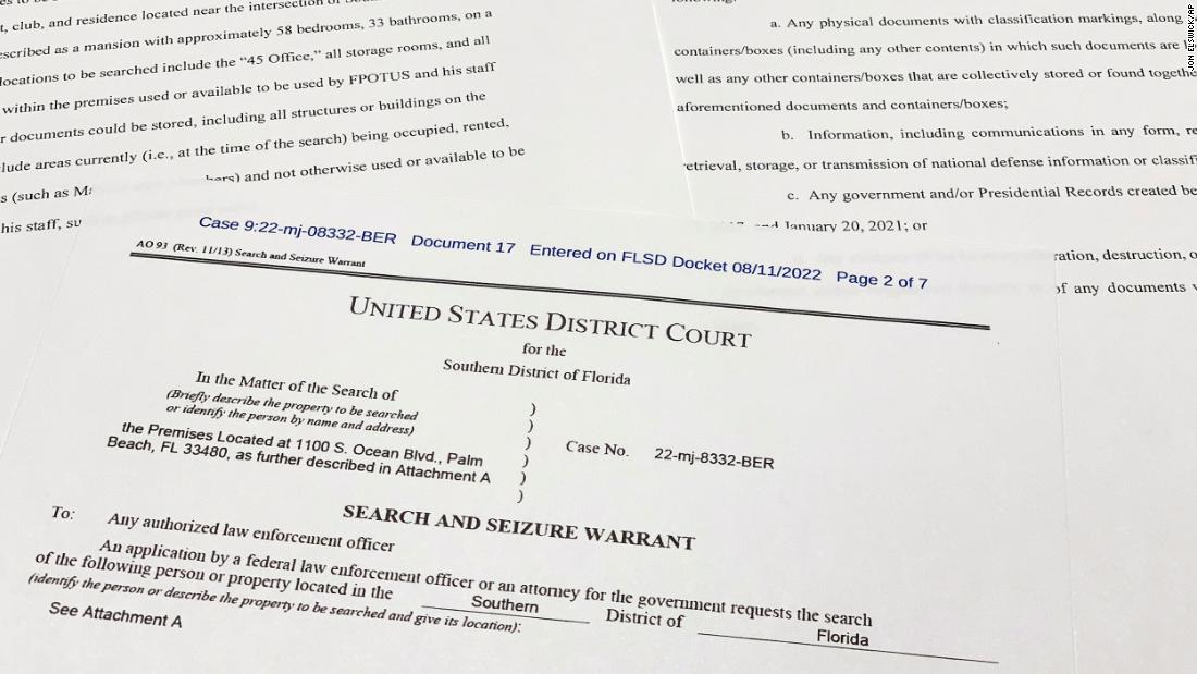 Key lines from the FBI's search warrant and receipt