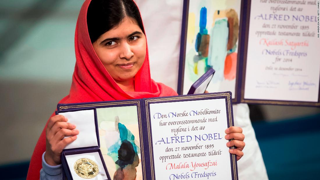 Nobel Peace Prize laureate Malala Yousafzai during the awards ceremony at the City Hall in Oslo, Norway, on December 10, 2014. Two years earlier, she was shot in the head by the Pakistani Taliban for her efforts to promote girls&#39; education in the country. 