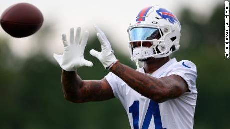 Stephon Diggs makes a catch during training camp for the Bills.