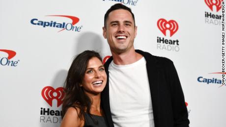 (From left) Jessica Clarke and Ben Higgins attend the 2019 iHeartRadio Music Festival at T-Mobile Arena on September 20, 2019, in Las Vegas.