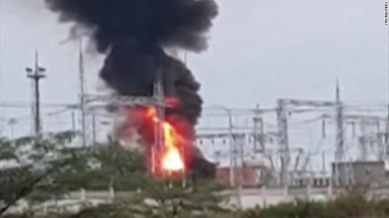 Smoke rises from an electric substation in Crimea on Tuesday.