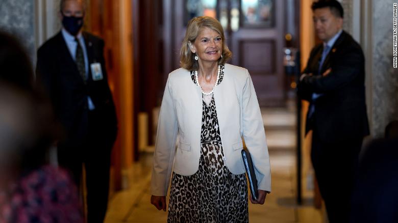 Sen. Lisa Murkowski outside the Senate chambers on July 21, 2022.