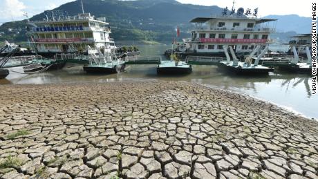 YUNYANG, CHINA - AUGUST 16: General view of the cracked riverbed due to drought in the Chongqing section of Yangtze River on August 16, 2022 in Yunyang, Chongqing Municipality of China. (Photo by VCG/VCG via Getty Images)