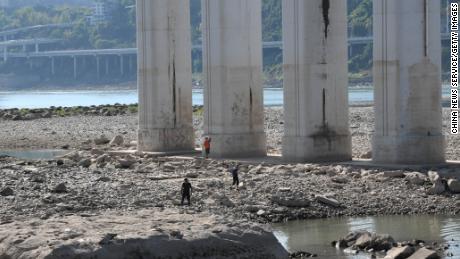 A dried up section of the Yangtze River bed in Chongqing, China on August 17, 2022.