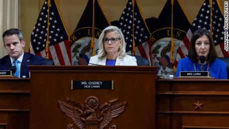 U.S. Representatives Liz Cheney (R-WY), Adam Kinzinger (R-IL) and Elaine Luria (D-VA) listen during a public hearing of the U.S. House Select Committee to investigate the January 6 Attack on the U.S. Capitol, on Capitol Hill, in Washington, U.S., July 21, 2022. 