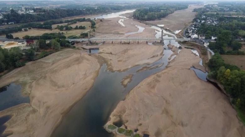 Drone footage shows rivers across Europe devastated by historic drought