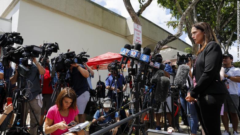 Deanna Shullman, attorney for Dow Jones &amp; Co., right, speaks to member of the media outside the federal court in West Palm Beach, Florida, US, on Thursday, Aug. 18, 2022. Portions of the FBI affidavit used to secure a search warrant for former President Donald Trumps Mar-a-Lago estate should be unsealed, a federal judge in Florida said. 