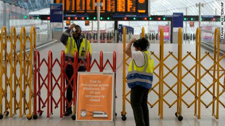 Platforms at London's Waterloo station were closed on Thursday during a nationwide strike by rail workers.