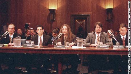 Zatko, center, was among a group of hackers who testified before Congress on cybersecurity in 1998.