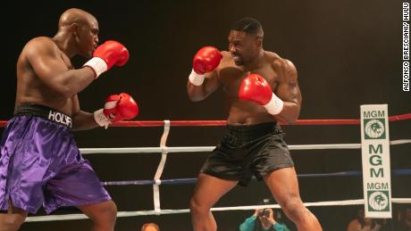 (From left) Johnny Alexander as Evander Holyfield takes on Trevante Rhodes as Mike Tyson in a scene from &quot;Mike.&quot; 