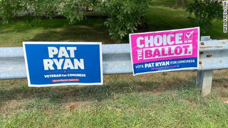 Campaign signs in Rhinebeck, New York, ahead of Tuesday&#39;s special election.