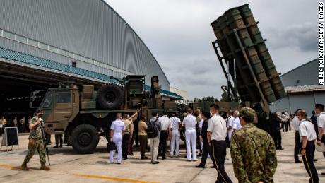 A Type 12 surface-to-ship missile launcher unit is displayed at the the Pacific Amphibious Leaders Symposium 2022 at the Japan Ground Self-Defense Force&#39;s Camp Kisarazu on June 16, 2022.