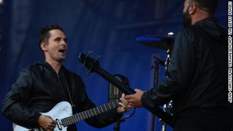 (From left) Matt Bellamy and Chris Wolstenholme of Muse perform during the Eurockéennes music festival in eastern France, on July 3.