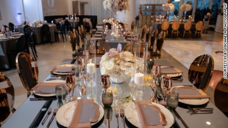 A table setting at Jamaicia and Jamal&#39;s wedding. 