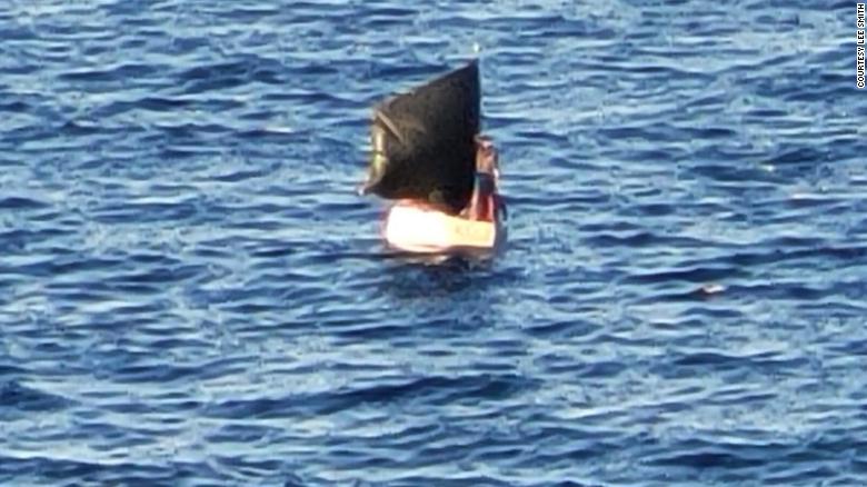 A screenshot from the video shows the migrants&#39; makeshift raft.