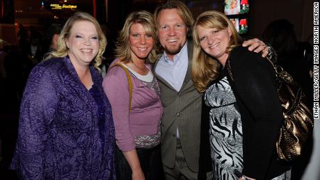 From left: Janelle Brown, Meri Brown, Kody Brown and Christine Brown from &quot;Sister Wives&quot; attend an event at the Tropicana Las Vegas on April 13, 2012 in Las Vegas, Nevada.  