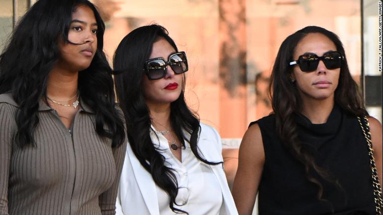 (Left to right) Natalia Bryant, her mother Vanessa Bryant and close friend Sydney Leroux depart the court house in Los Angeles on August 24.