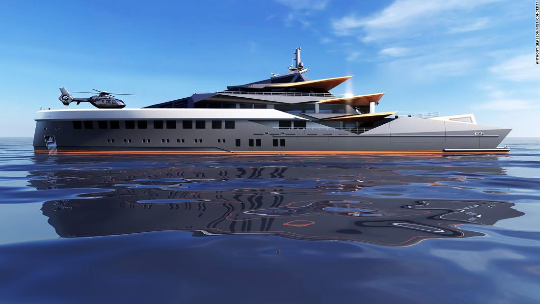 The volcano-inspired superyacht concept with a ‘molten staircase’